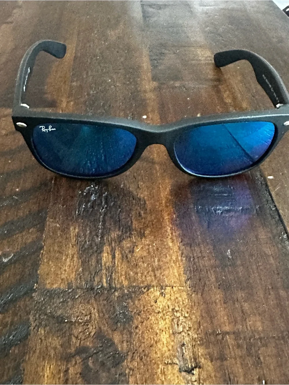 Authentic Ray-Ban New Wayfarer Black Frame Sunglasses with Blue Mirrored Lenses